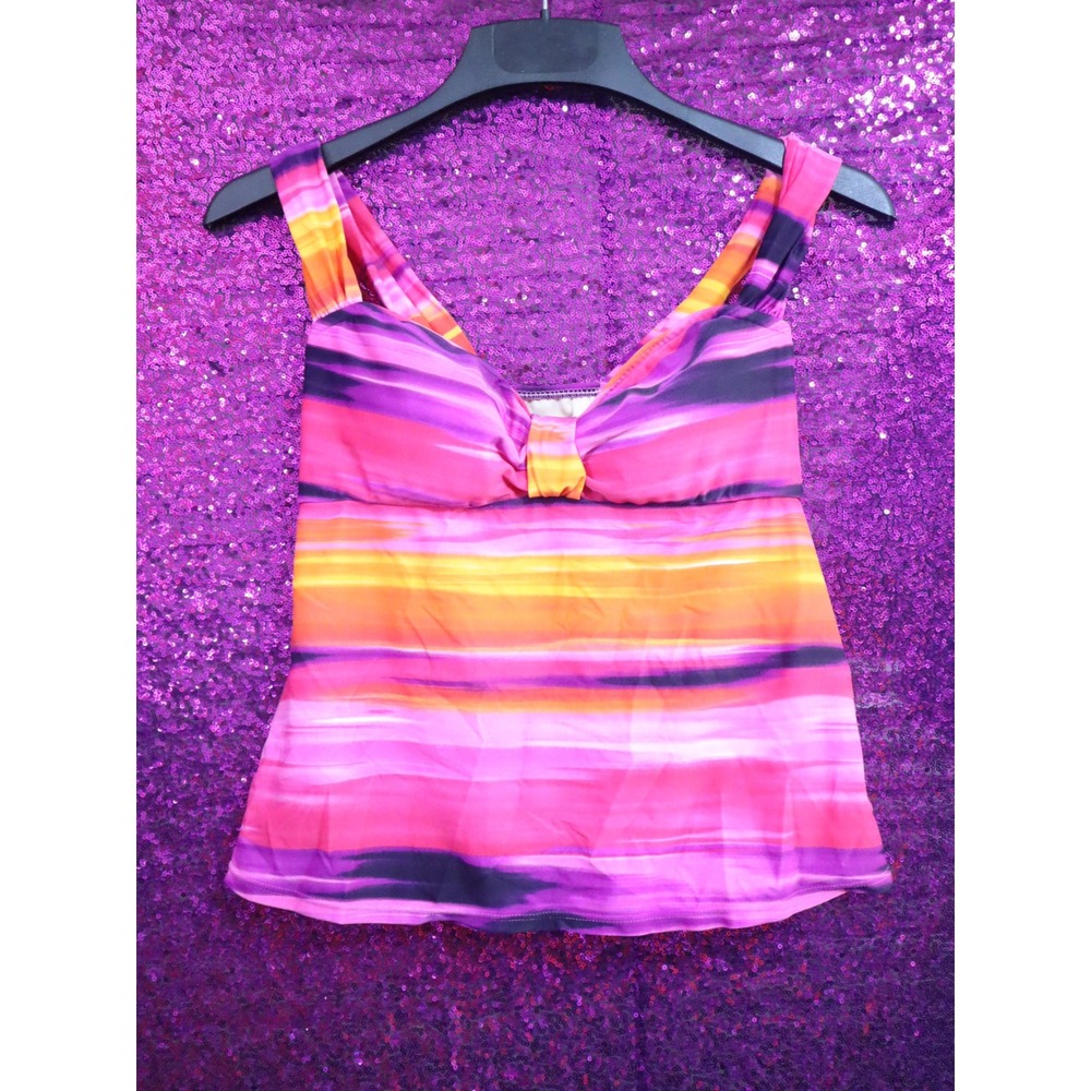 Pink Tankini Top 10 Slimshaper Womens Ombre Stripe Twist Front Swim 467415
